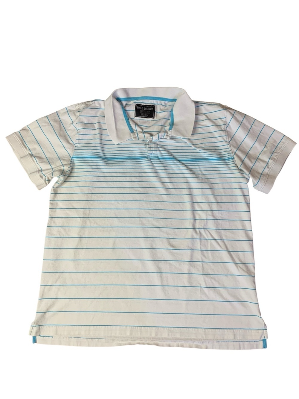 Foot Locker White Blue Striped Short Sleeve Polo Shirt Mens 2XL / 2TG Cotton